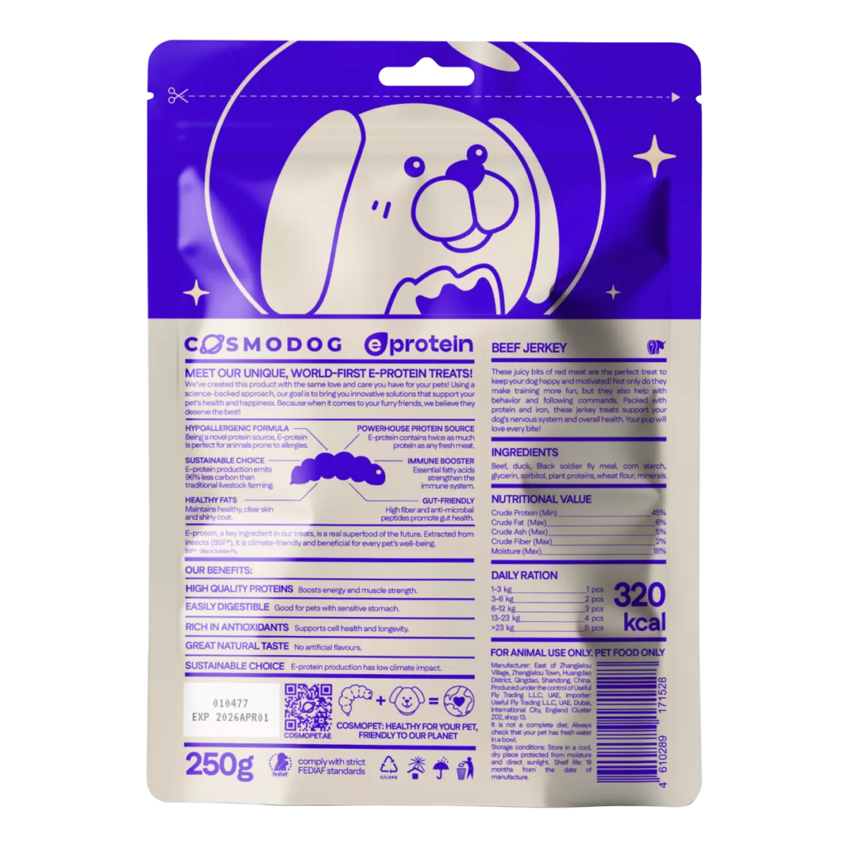 Dog Treats With Beef Jerky, 250g, E-Protein, Hypoallergenic