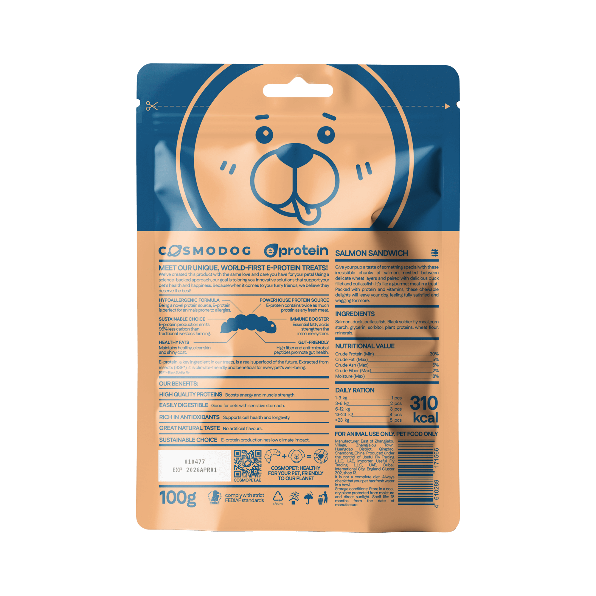 Dog Treats With Salmon Sandwich, 100g, E-Protein, Hypoallergenic